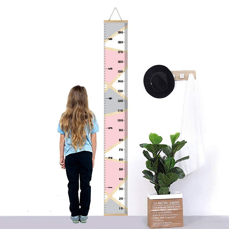 MinoMia Kids Growth Chart, Wood Frame Fabric Canvas Height Measurement Ruler from Baby to Adult for Child's Room Decoration 7.9 x 79in (7.9 x 79in, Pink & Grey) - Image 2